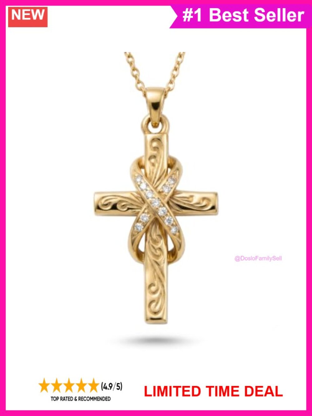 Infinity Cross Necklace Gold Plated Brass Zircon Religious Jewelry Gift